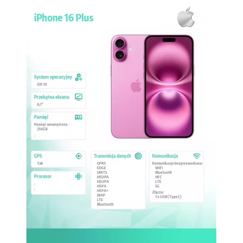iPhone 16 Plus 256GB - pinkki