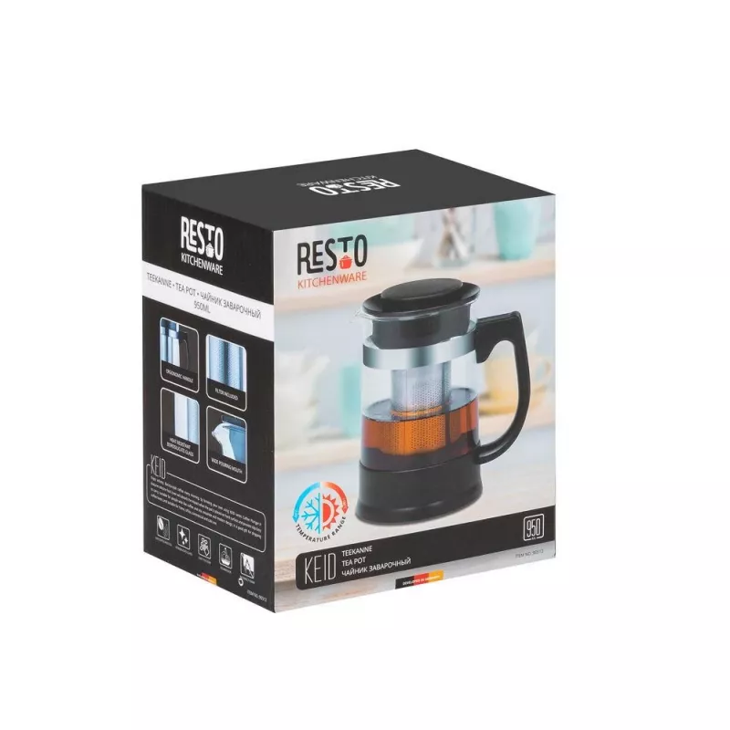 Resto Kitchenware 90512 teekannu yksittäinen teekannu 950 ml musta, läpinäkyvä