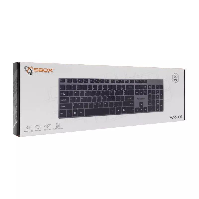 SBOX WK-131 US -langaton näppäimistö, kompakti metallimuotoilu, US-asettelu