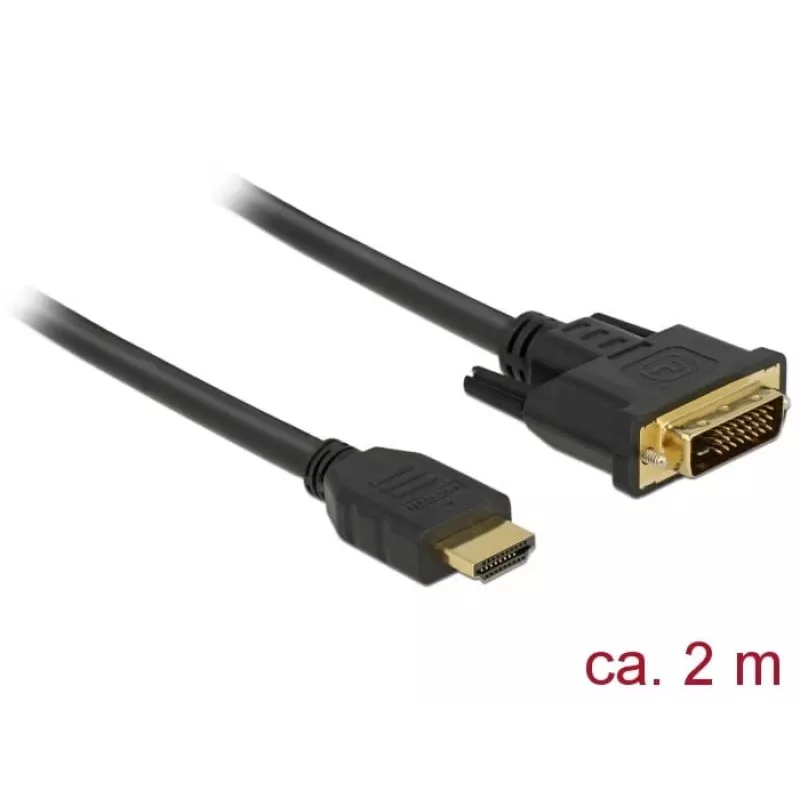 DeLOCK - videokaapeli - HDMI / DVI - DVI-D (M) - HDMI (M) - 2,0 m - kolmoiseristys - musta - peukaloruuvit (85654)