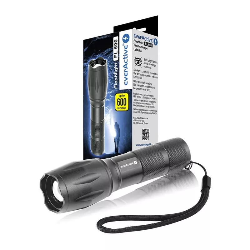 everActive FL600 LED-taskulamppu, 600 lm, CREE XM-L2, 18650 / 3x AAA