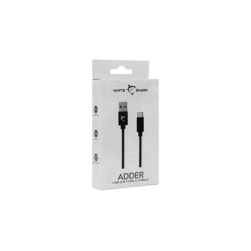 USB-USB-C-kaapeli White Shark Adder 2 m – lataus- ja tiedonsiirtokaapeli, valkoinen