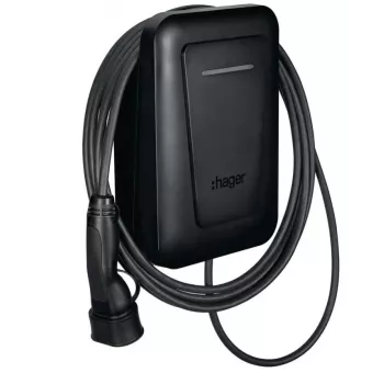 Seinäkiinnitteinen EV-latausasema Hager witty one 11 kW 3-vaiheinen RFID:llä, Bluetoothilla ja 4,5 m Type-2-kaapelilla