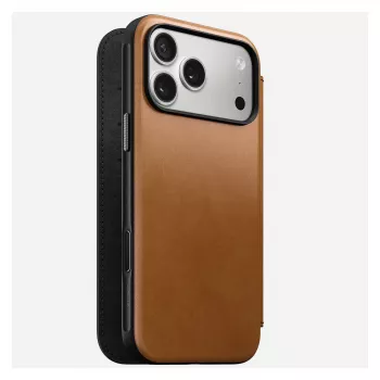Nomad Modern Leather Folio -matkapuhelinkotelo iPhone 17 Pro Max – Tan, sopii jopa 17,5 cm (6,9
