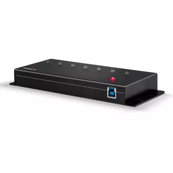 Lindy 7-porttinen USB 3.0 metallikeskitin, USB 3.2 Gen 1 (3.1 Gen 1) Type-A, 5000 Mbit/s, musta, 0,8 m, 185 mm, 75 mm