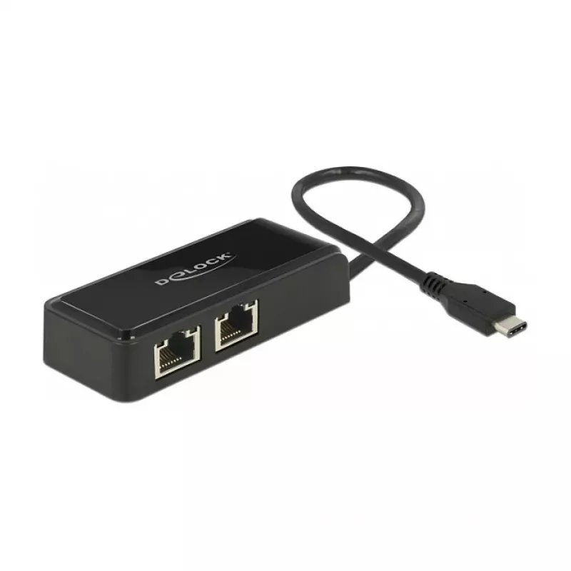 DeLOCK 63927 USB-C - 2x Gigabit LAN -sovitin, musta