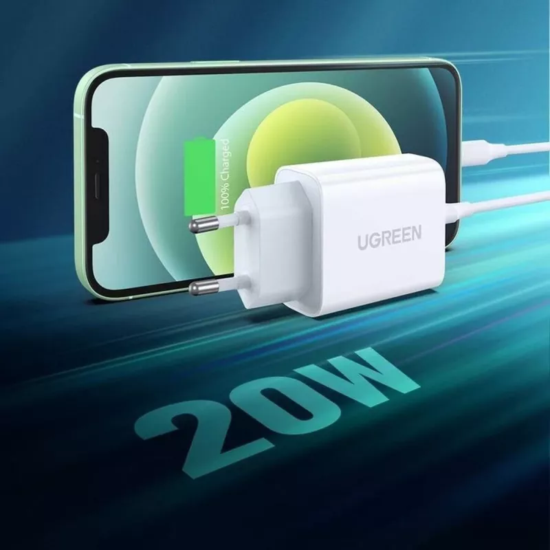 Ugreen USB Power Delivery 3.0 Quick Charge 4.0+ 20W 3A verkkolaite (valkoinen)