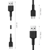 Aukey CB-CA2 OEM USB-C – USB-A -kaapeli, nailonpunos, 2 m, musta