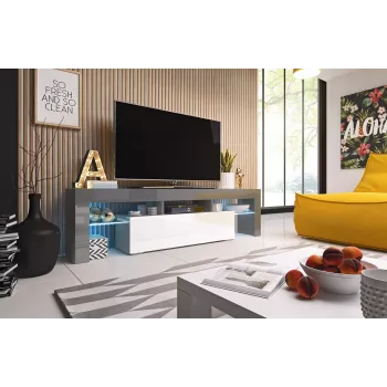 Cama TV-taso TORO 158 harmaa/valkoinen kiiltävä