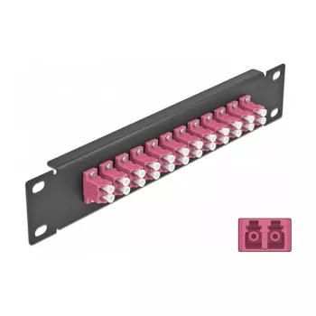 Kuitu-kytkentäpaneeli DeLOCK 10 inch 12 porttia LC Duplex violetti 1U musta