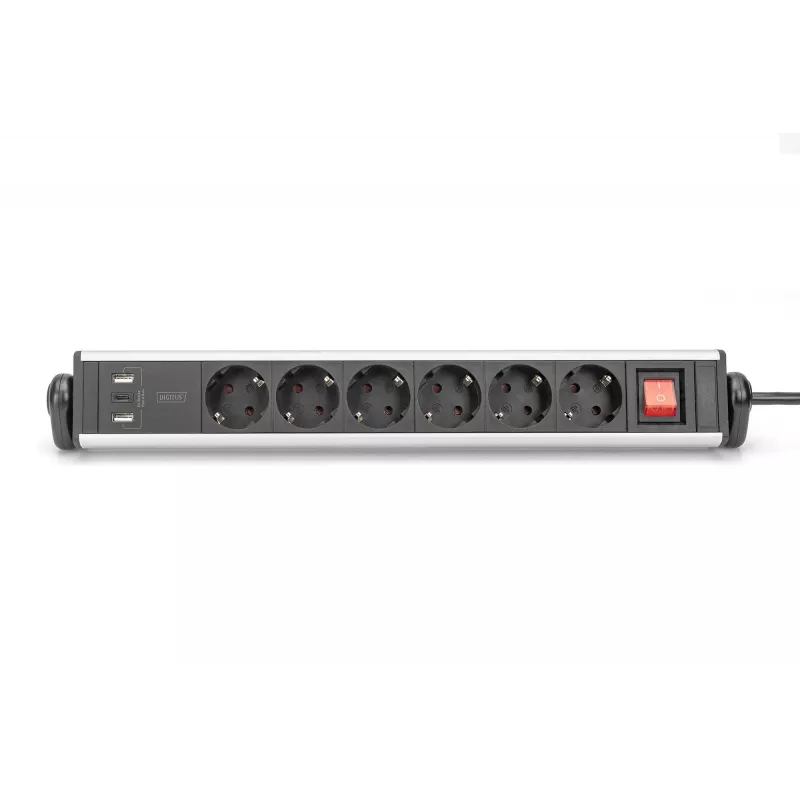 Digitus 6-osainen toimistopistorasia, jossa 3x USB-liitäntää, 1,5 m kaapeli