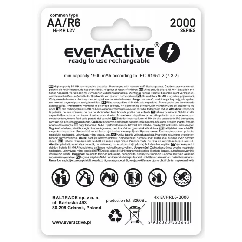 Everactive EVHRL6-2000 kotitalousparisto uudelleenladattava paristo AA nikkelimetallihydridi (NiMH)