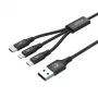 USB-kaapeli Unitek C14049BK — USB-C–Micro-USB B/Lightning, USB 2.0, 1,2 m, musta