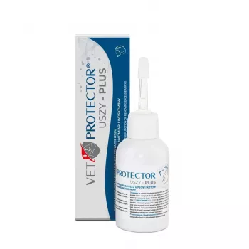 Korvaliuos JM Sante Vet Protector Uszy Plus 50 ml — korvien hoito aikuisille koirille ja kissoille, muovipullo