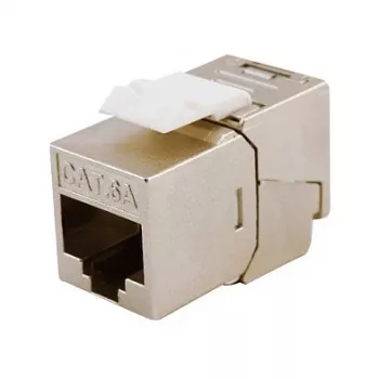 Suojattu Cat.6A ohut Keystone-liitin, EQUIP 767223, työkaluton, RJ-45, litteä, hopea, 8 kpl
