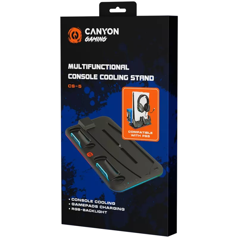 Jäähdytysteline CANYON CS-5 RGB PS5:lle lataustoiminnolla, malli CND-CSPS5B