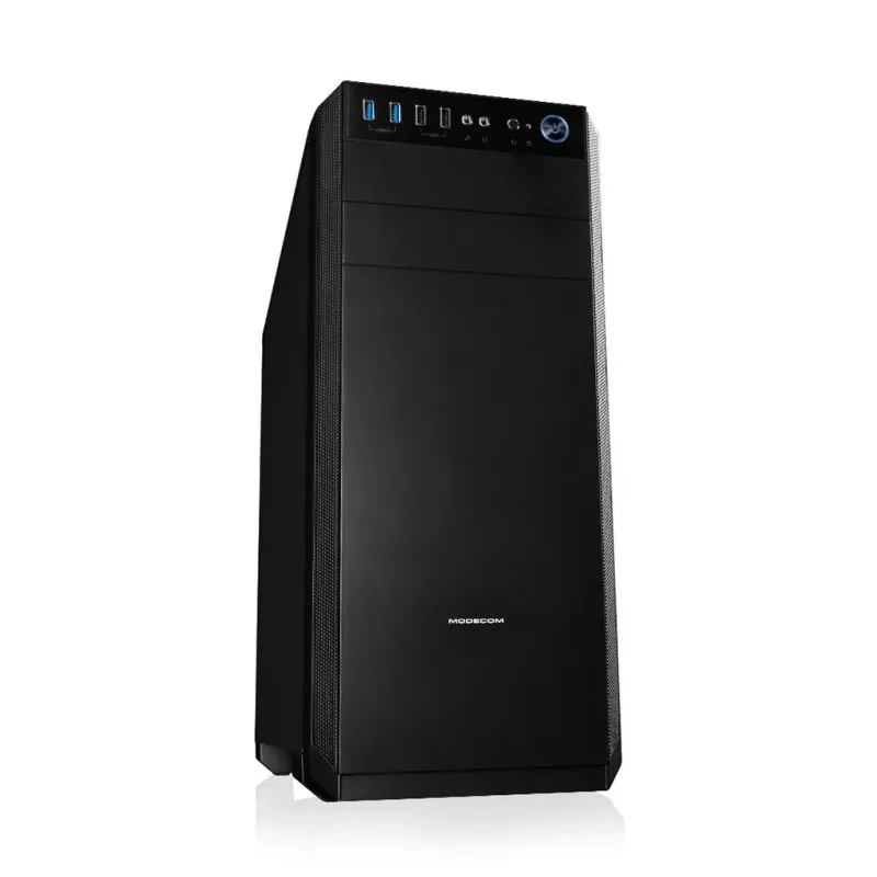 PC-kotelo MODECOM Oberon Pro Midi Tower — musta, tukee ATX/microATX/ITX, 7 laajennuspaikkaa, jopa 395 mm GPU, 5 HDD/3 SSD-paikkaa