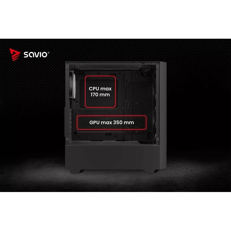 PC-kotelo SAVIO Noctis Flow RGB — Cube, ATX/Mini-ITX, 3x 120 mm etutuulettimet, karkaistu lasisivupaneeli, max. GPU 35 cm