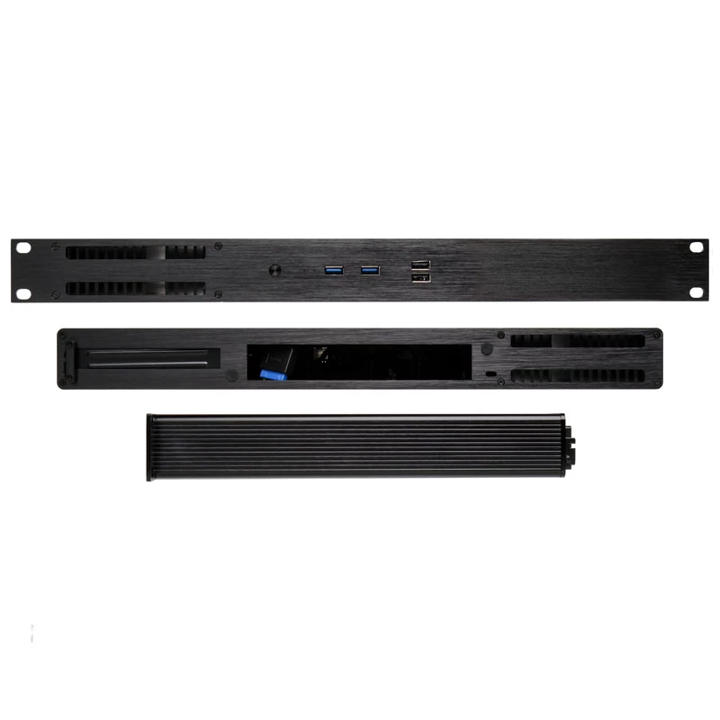 Akasa Galileo TU3 1U Rackmount Thin Mini-ITX -kotelo, tuuletinton, OEM, Musta
