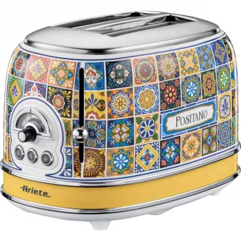 Ariete 155 Positano -leivänpaahdin, 810 W, 2 viipaletta, 6 paahtoastetta, murukaukalo, sulatustoiminto, automaattinen ulostyöntö, ilman pihtejä
