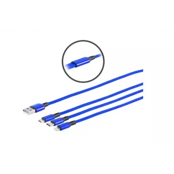 Microconnect MC-USBA-3WAY USB-kaapeli USB 3.2 Gen 1 (3.1 Gen 1) 1,2 m USB C / Micro-USB B / Lightning sininen