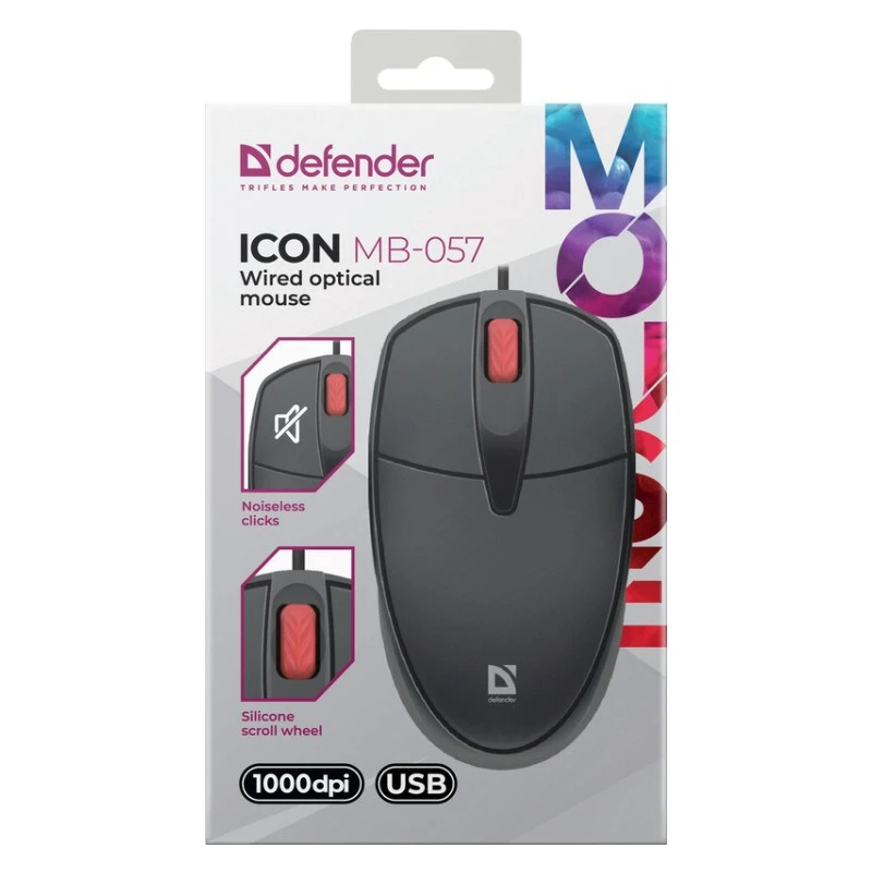 Hiiri DEFENDER ICON MB-057 OPTICAL 1000dpi 3P musta hiljainen klikkaus