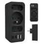 Virranjakaja MACLEAN MCE248 F/B — 3 AC-pistorasiaa (1x16A, 2x6A) ja 4 USB-liitäntää (2xUSB‑A, 2xUSB‑C PD 20W), EU-pistoke, musta