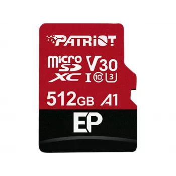 MicroSDXC-muistikortti PATRIOT 512 GB UHS-I U3 V30 Class 10, lukunopeus jopa 90 MB/s, adapteri mukana