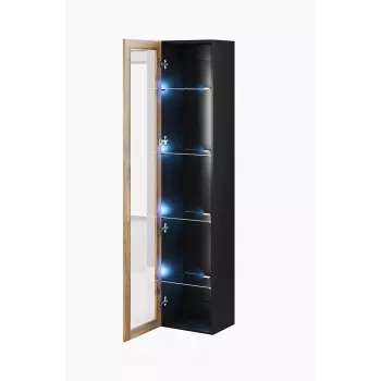 Vitriini Cama Meble VIGO 180 seinäkiinnitteinen lasivitriini 1800×400×300 mm musta/Wotan-tammi