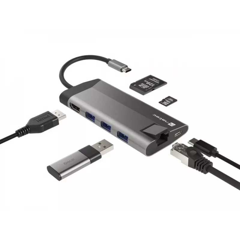 NATEC Fowler Plus USB Type-C musta harmaa MicroSD SD -keskitin