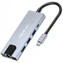 USB-C-keskitin QOLTEC 53795 5-in-1 100W PD:llä, 2×USB-A, HDMI 4K, RJ45