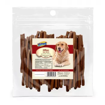 Koiranherkut Hilton Soft Beef Sticks 500 g — pehmeät naudanlihaiset hampaidenhoitopureskelusuikaleet aikuisille koirille, 500 g pussi