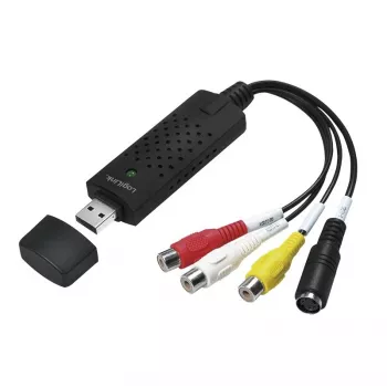 LogiLink USB 2.0 A/V -kaappari. USB A-uros 3xCinch + MiniDIN5-naaras. musta