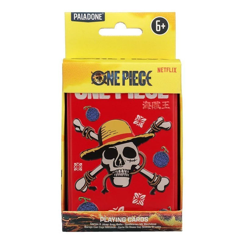 Pelikortit Paladone One Piece metallirasiassa – vakiopakan koko