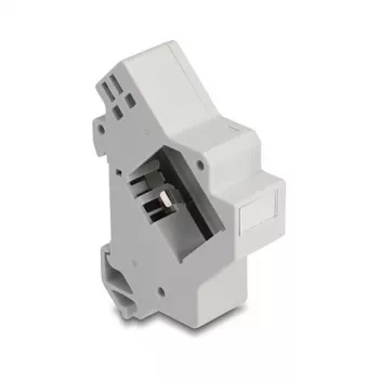 Snap-in Keystone-pidike DIN-kiskoon DELOCK 67043 — muovi, maadoitettu, 60×88,2×21,5 mm, harmaa