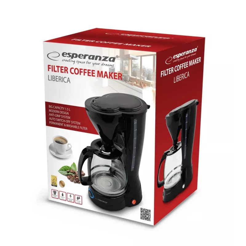 Suodatinkahvinkeitin ESPERANZA EKC009, 1,5 l vesisäiliö, 800 W, pöytämalli, musta