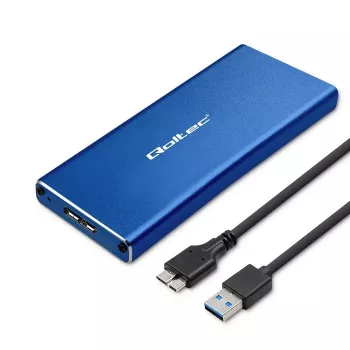SSD-kotelo QOLTEC 51832 — ulkoinen M.2 SATA, USB 3.0, jopa 2 TB, sininen, tukee 30 mm asemia, 4 paikkaa