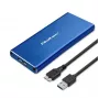 SSD-kotelo QOLTEC 51832 — ulkoinen M.2 SATA, USB 3.0, jopa 2 TB, sininen, tukee 30 mm asemia, 4 paikkaa