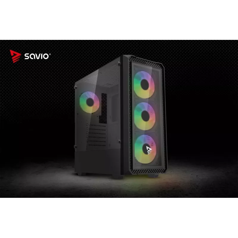 Savio Noctis Glass RGB Cube tietokonekotelo, ATX/Micro-ATX/Mini-ITX, karkaistua lasia oleva etuosa, RGB-tuulettimet, musta