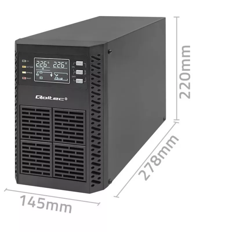Qoltec UPS keskeytymätön virransyöttö | 1kVA | 1000W | tehokerroin 1,0 | LCD | EPO | USB | Online