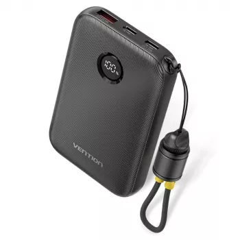 Powerbank Vention FKAB0-C 10000 mAh, 2× USB-C + 1× USB-A, 22,5 W, musta