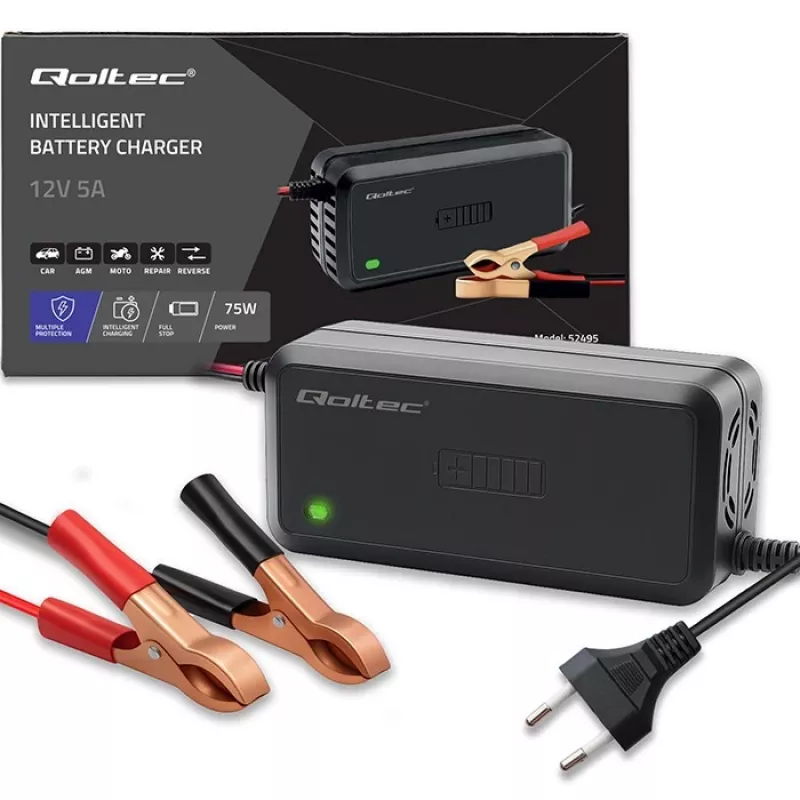 QOLTEC akkulaturi 12V 5A tasasuuntaaja AGM/GEL-akuille