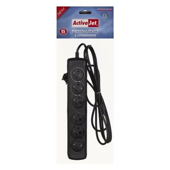 ActiveJet jatkojohto 6GNU - 3M - C, 6 pistorasiaa, tyyppi E, 3 m johto, 10 A, musta
