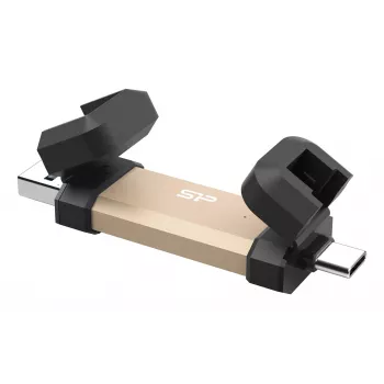 USB-muistitikku Silicon Power DS72 1 TB, USB 3.2 Gen 2, Type-A ja Type-C, alumiini/kumikorkki, kulta