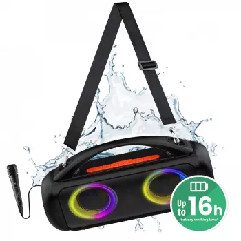 Kannettava kaiutin MEDIA-TECH MT3184 — Bluetooth 5.3, 60W RMS, IPX5, Li-Ion akku 16h, USB-C latausliitäntä, MicroSD, TWS, mikrofoni, kaukosäädin