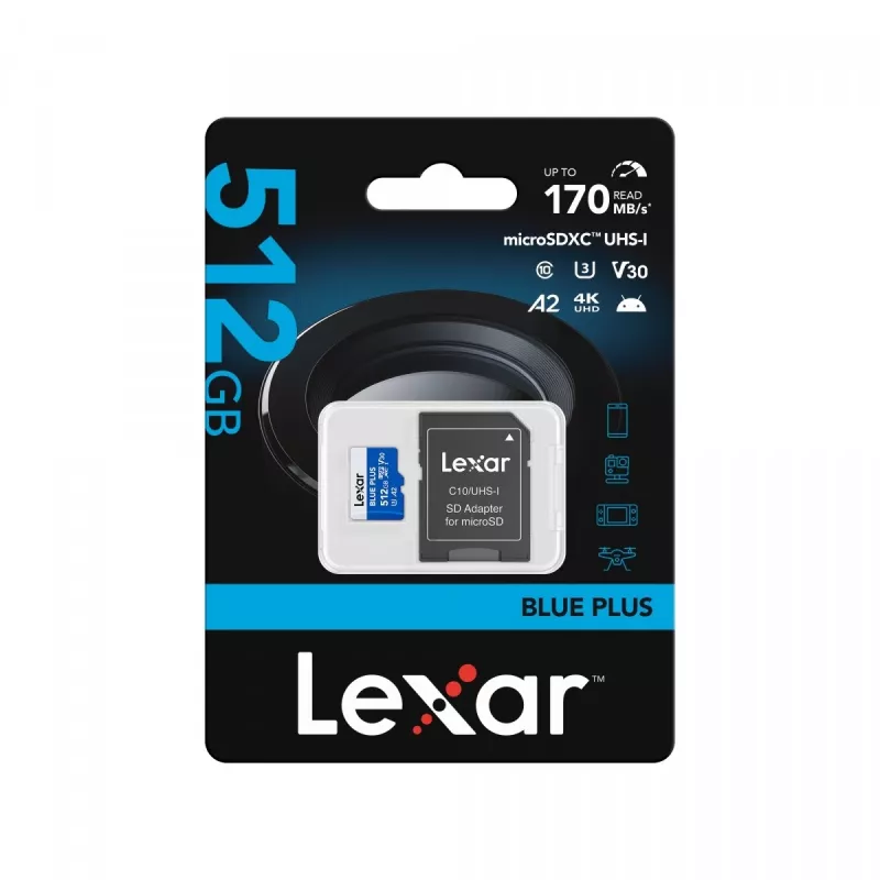 MicroSDXC-muistikortti Lexar BLUE PLUS 512 GB, UHS-I, luku 170 MB/s, U3/V30