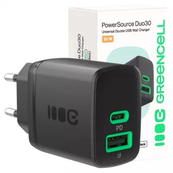 Laturi Green Cell PowerSource Duo30 – 1× USB-A, 1× USB-C, 3A