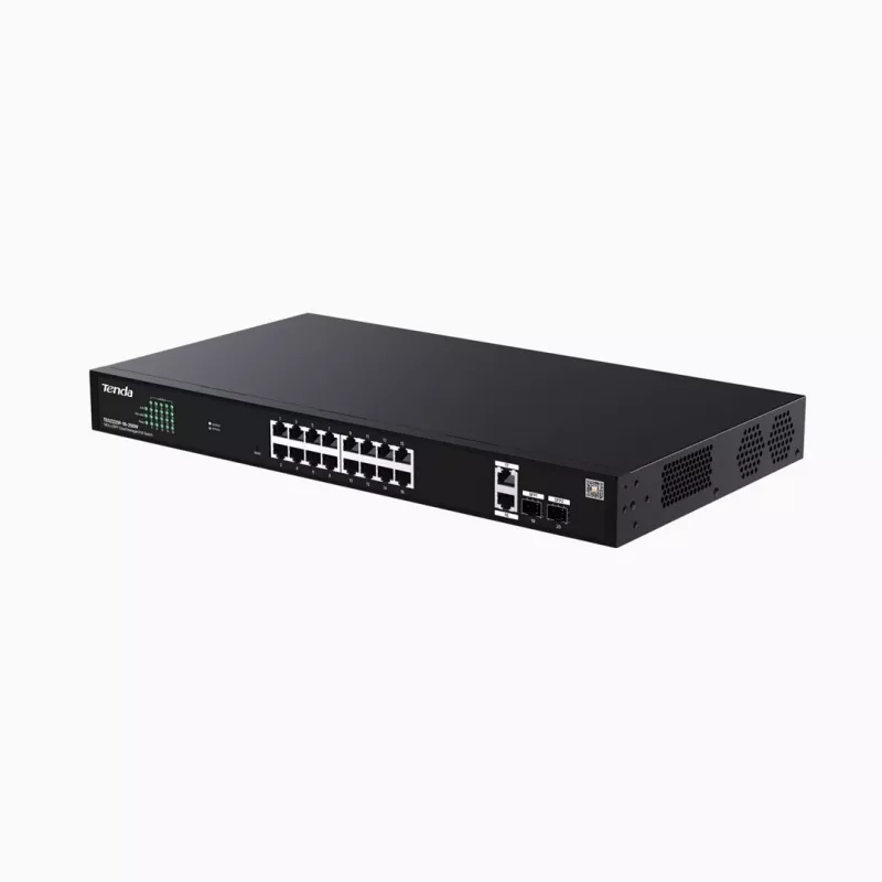 Kytkin TENDA TEG2220P-16-250W — Gigabit Websmart L2 Cloud PoE+ 16×1Gb/s, 230W
