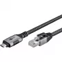Ethernet-kaapeli USB-C 3.2 Gen2 uros > RJ-45 uros, LAN-sovitin musta/hopea, 3 metriä, punottu tekstiilivaippa