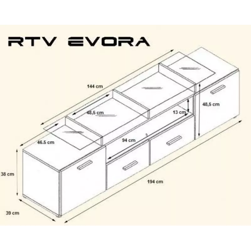 Cama TV-taso EVORA 200 valkoinen/valkoinen kiiltävä